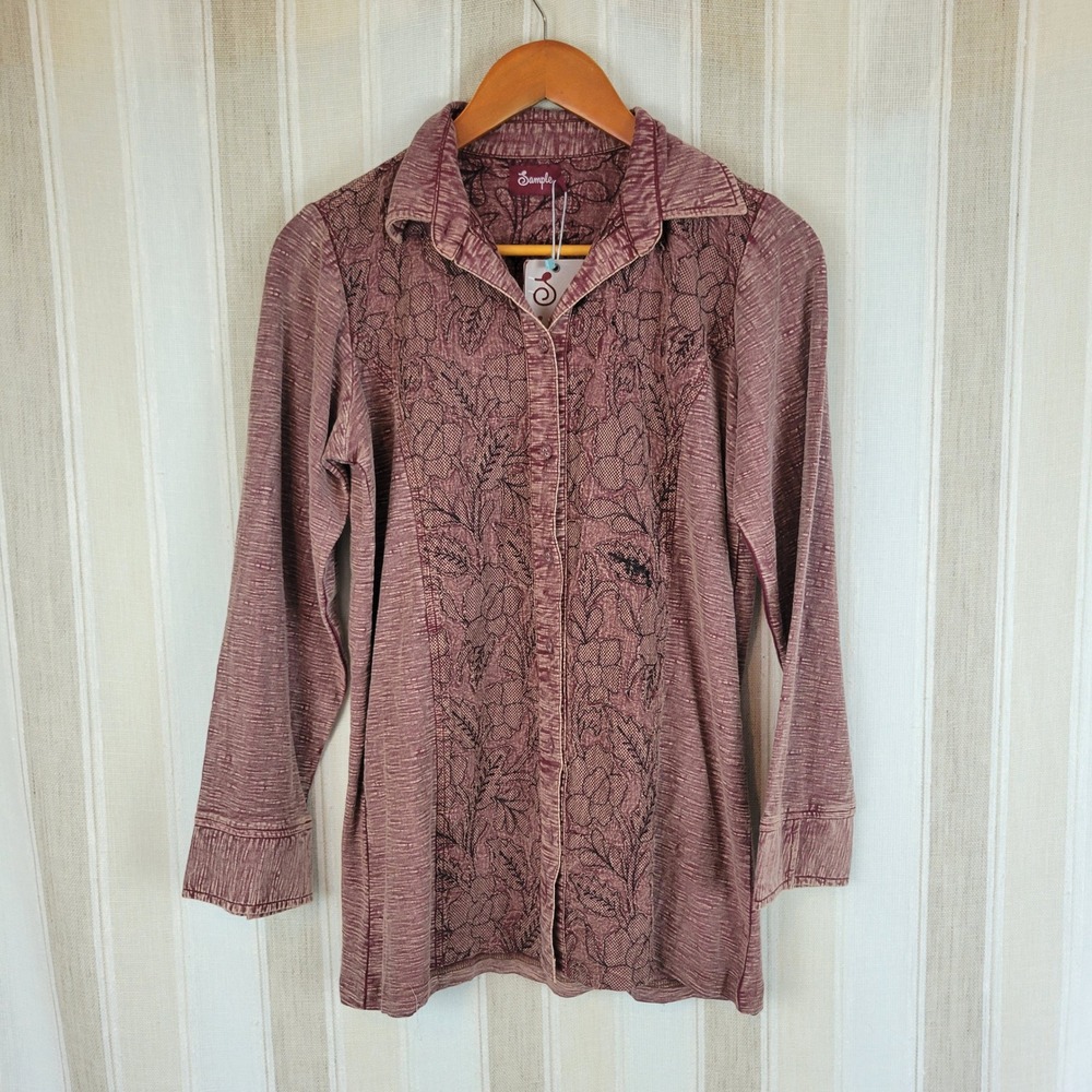 NEW Avani Del‎ Amour Button Down Shirt Blouse Mauve Size Small